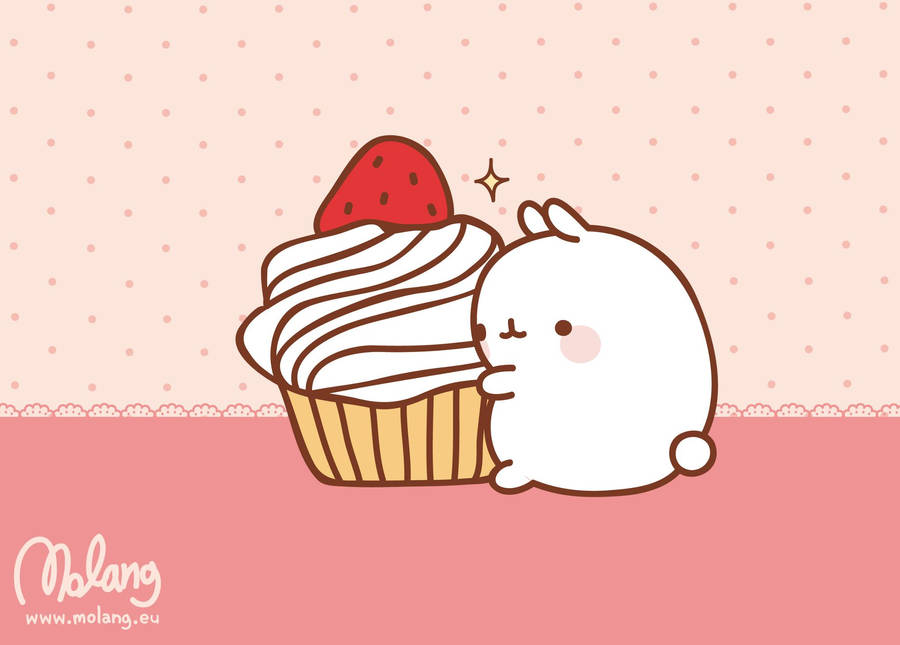 Molang Hugging A Cupcake Wallpaper