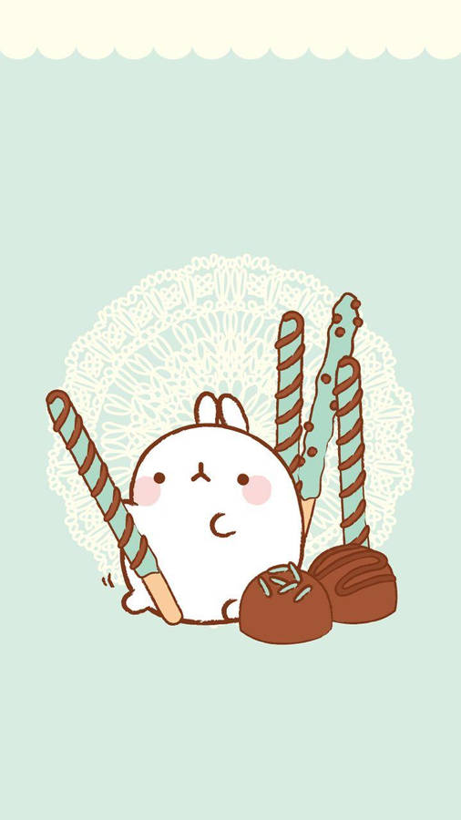 Molang With Chocolates Wallpaper