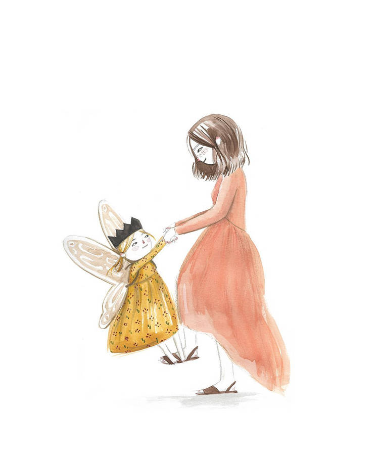 Mom Daughter Fairy Art Drawing Wallpaper