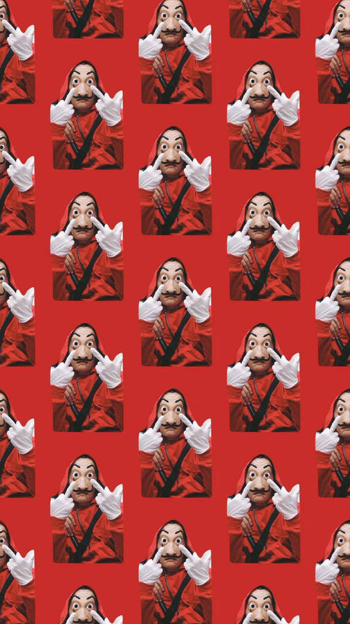 Money Heist Mask Pattern In Red Wallpaper