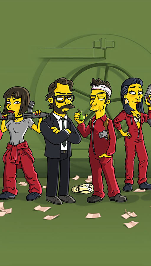 Money Heist Simpsonized Portrait Wallpaper