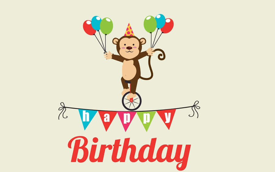 Monkey Balloon Birthday Celebration Wallpaper