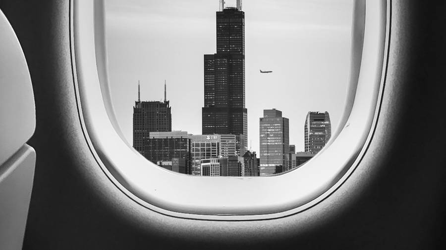 Monochromatic Plane Window Photo Wallpaper