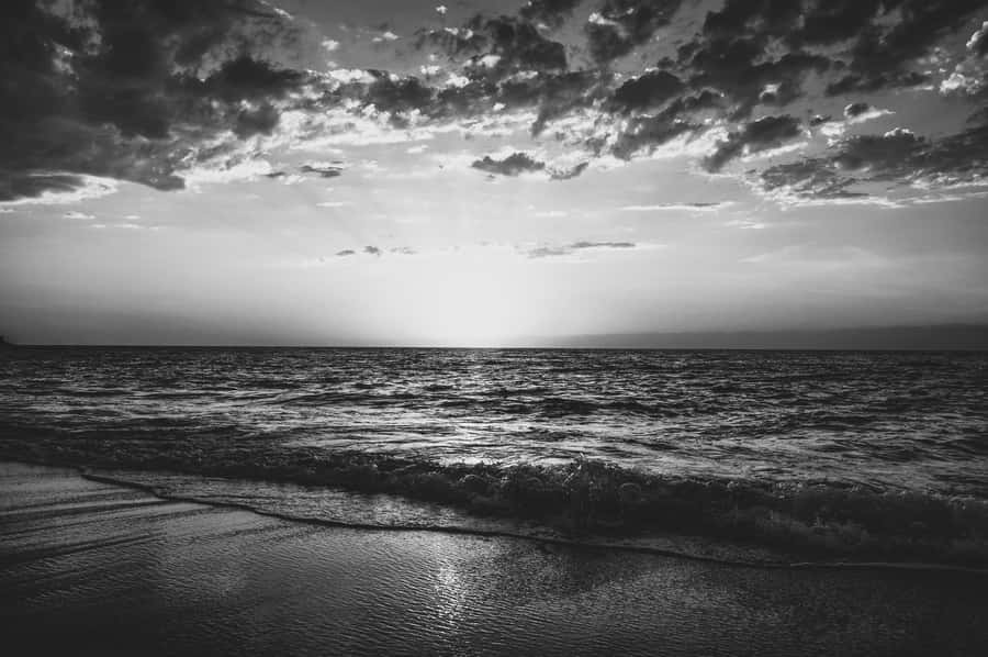 Monochrome_ Sunset_ Ocean_ View Wallpaper