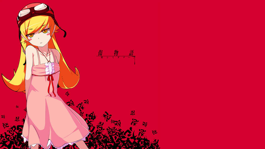 Monogatari Shinobu In Red Wallpaper