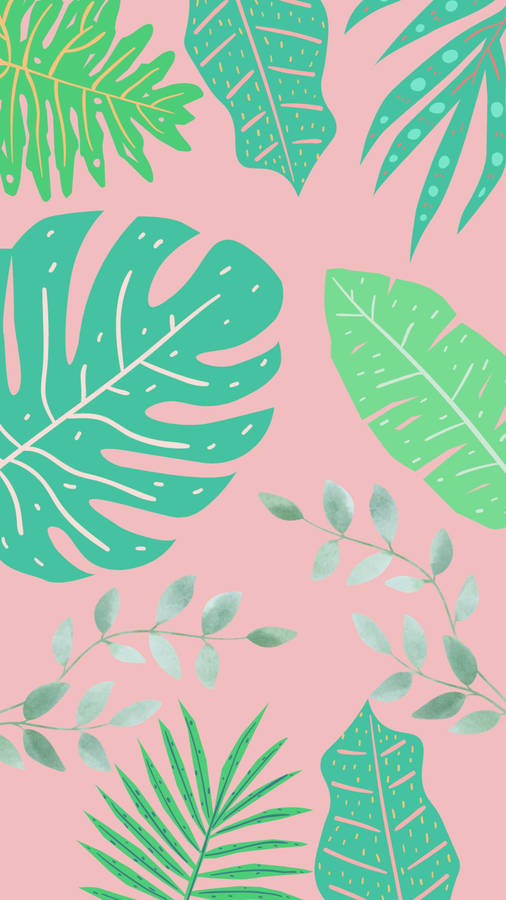 Monstera Leaves Pink Art Wallpaper