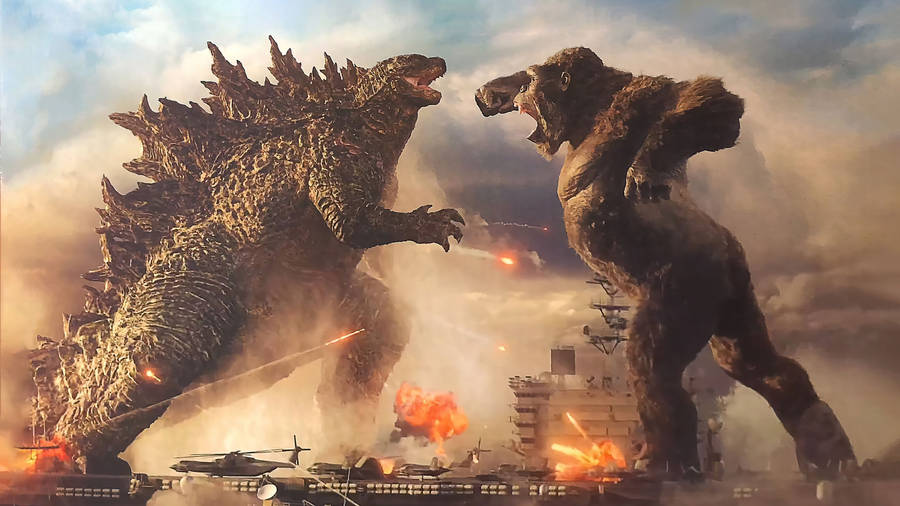 Monsters Battling In Godzilla Vs King Kong Wallpaper