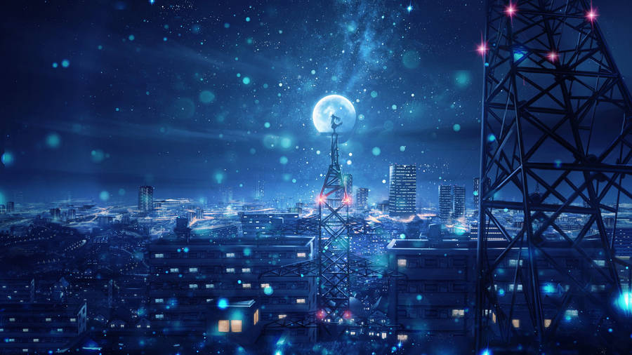 Moon 4k Anime Girl On Phone Tower Wallpaper