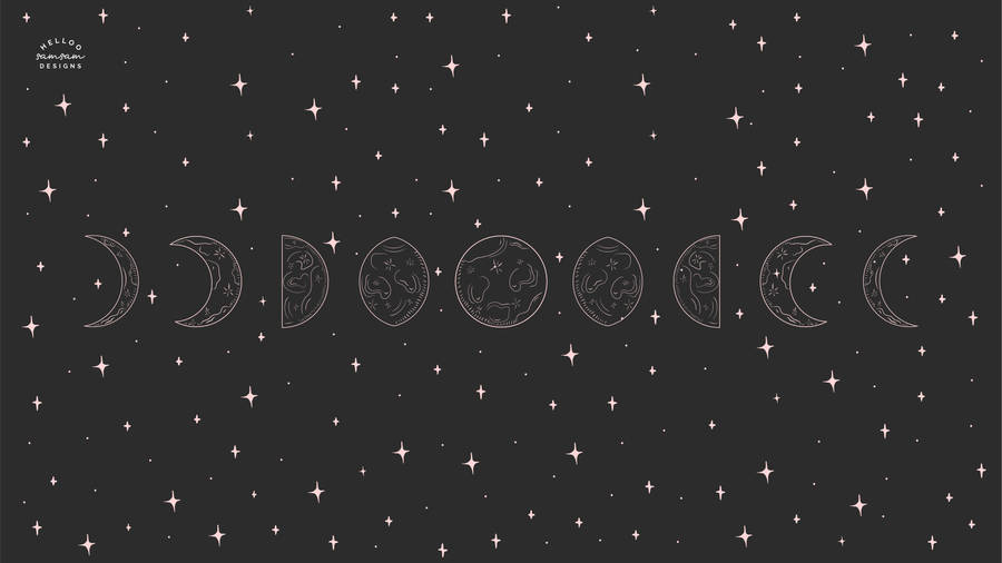 Moon Phases Line Art Wallpaper