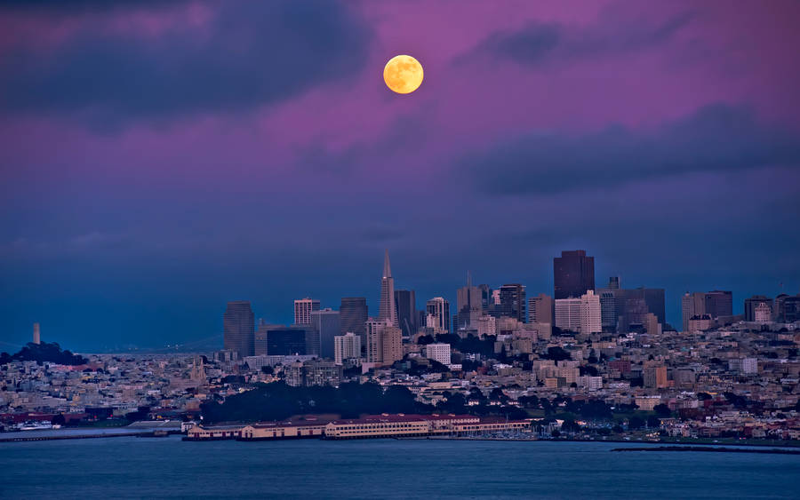 Moon Skyline San Francisco Photography Wallpaper