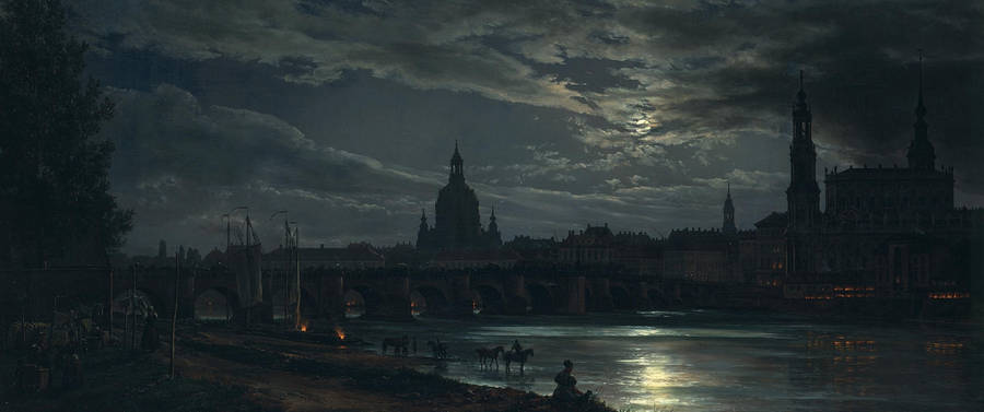 Moonlit_ Riverside_ Scene_with_ Architecture Wallpaper