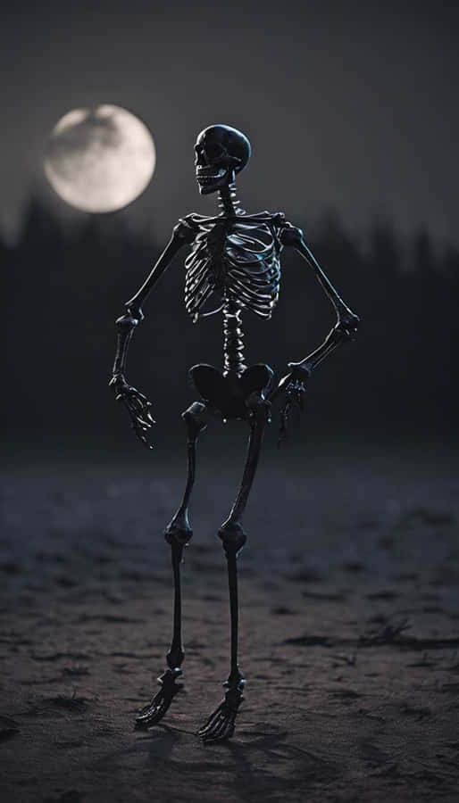 Moonlit Skeleton Standing Nighttime Wallpaper