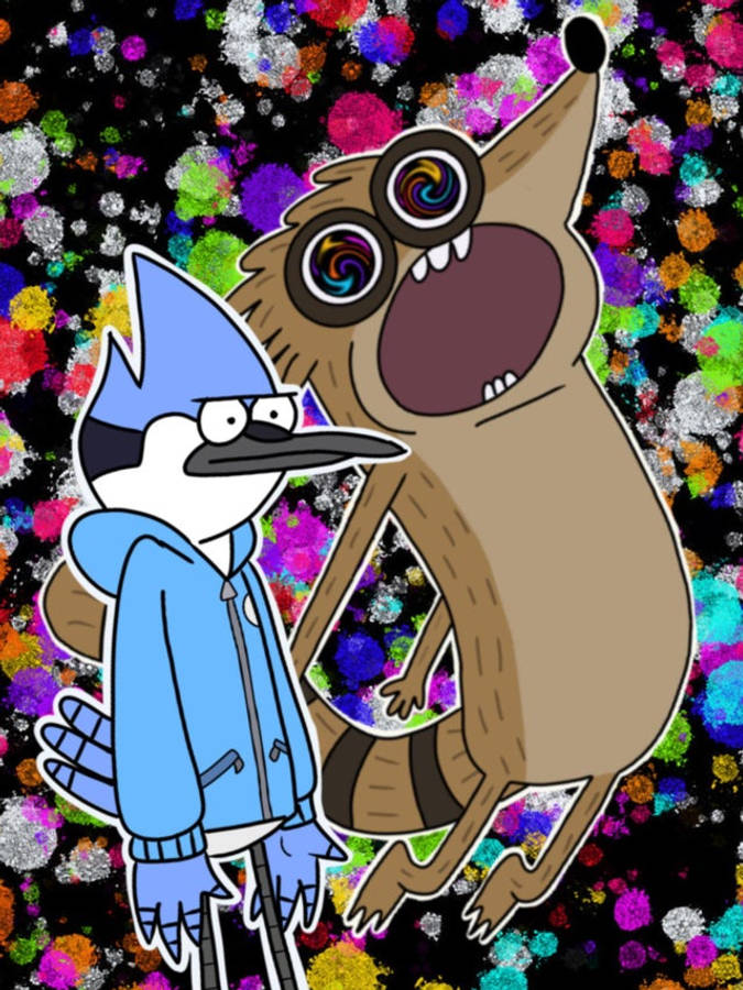 Mordecai And Rigby Trippy Background Wallpaper