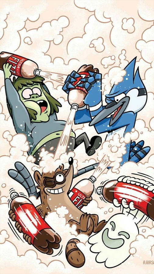 Mordecai And Rigby With Friends Wallpaper