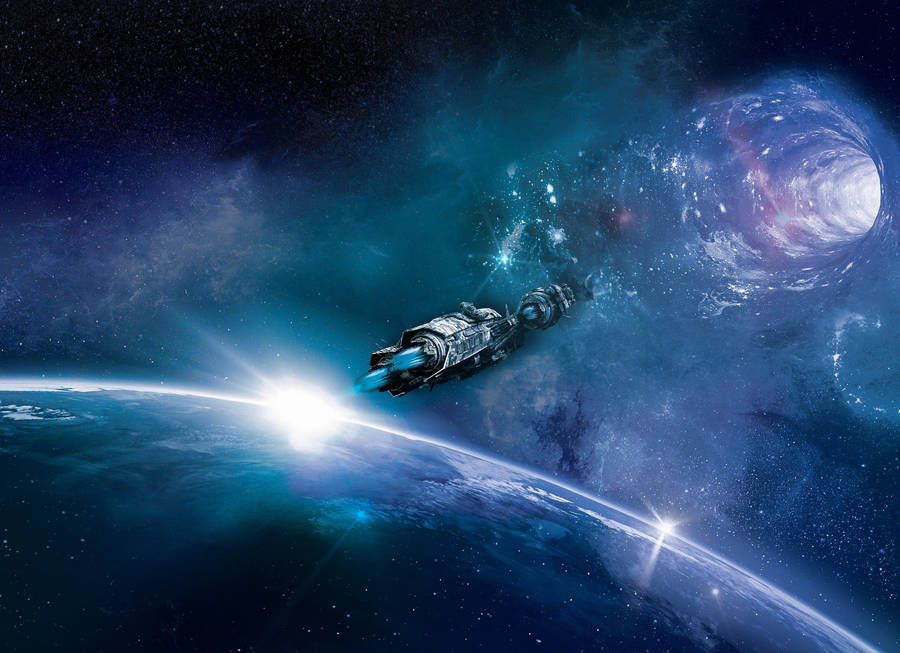 Most Beautiful Desktop Spaceship Wormhole Wallpaper