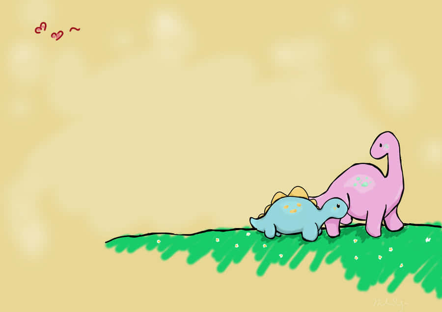 Mother And Baby Cute Dino Wallpaper
