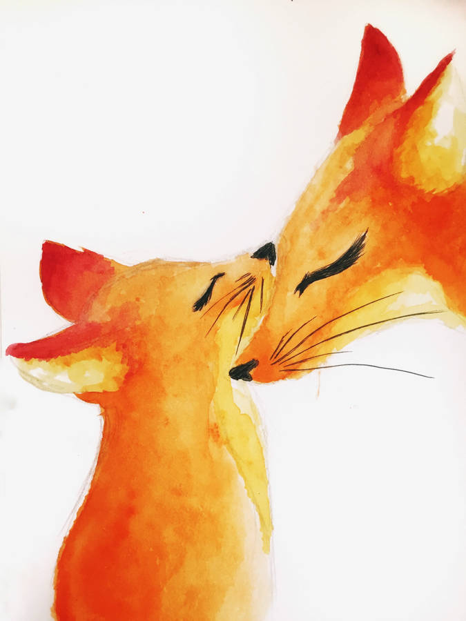 Mother Fox Loving Daughter Fox Watercolor Painting Wallpaper