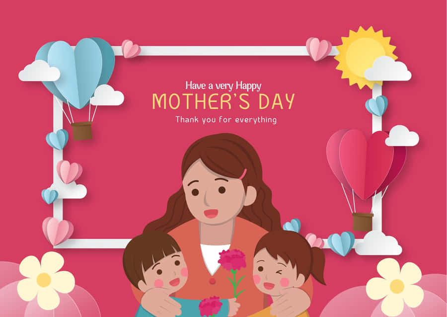 Mother's Day Greeting Card With A Mother And Her Children Wallpaper