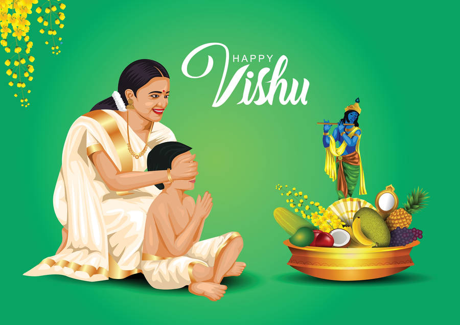 Mother Surprising Son Vishu Wallpaper