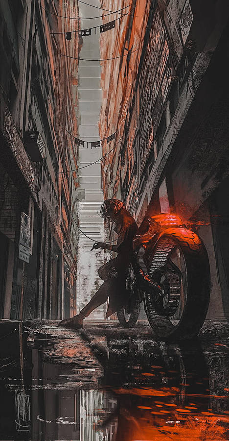 Motorcycle In Alley Cyberpunk Iphone X Wallpaper