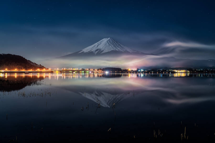 Mount Fuji And Bright City Wallpaper