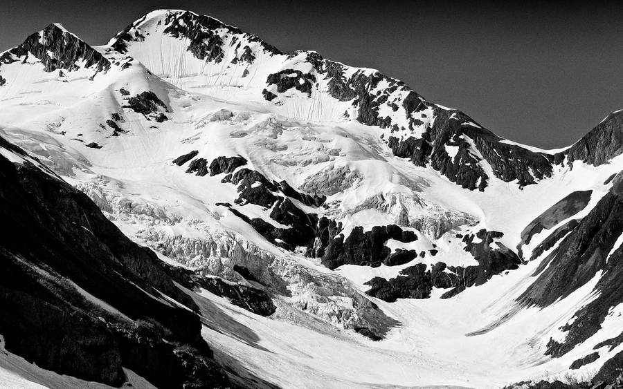 Mountain, Peaks, Snow, Black And White Wallpaper