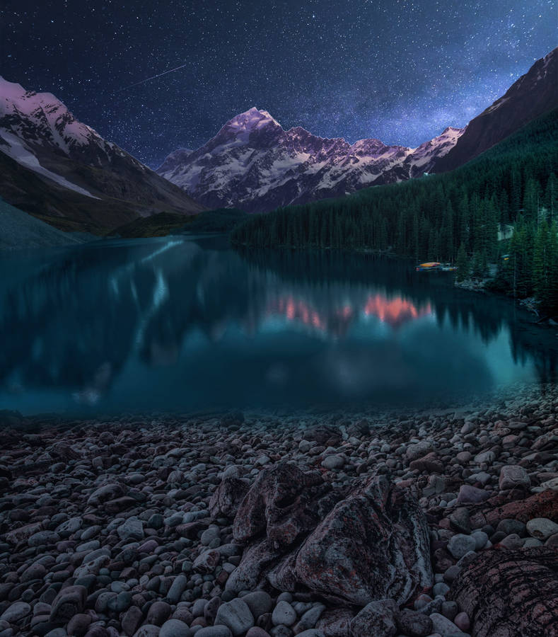 Mountains And Lake Starry Iphone Landscape Wallpaper