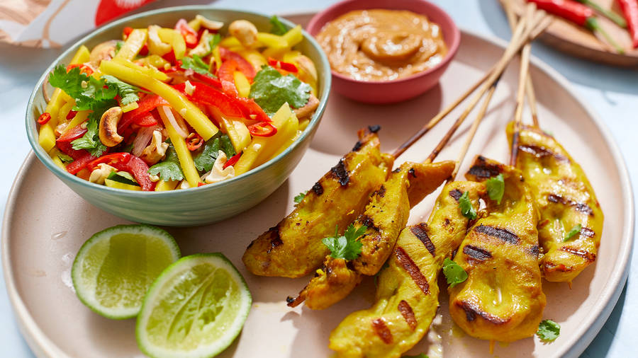 Mouthwatering Chicken Satay With Creamy Cashew Sauce Wallpaper