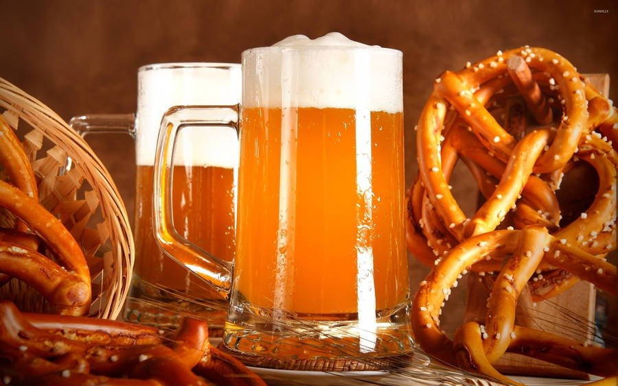 Mugs Of Beer And Pretzels Wallpaper