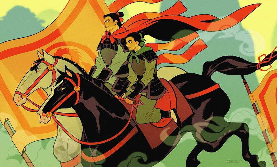 Mulan And Li Shang Fighting To Protect Their Beloved China. Wallpaper