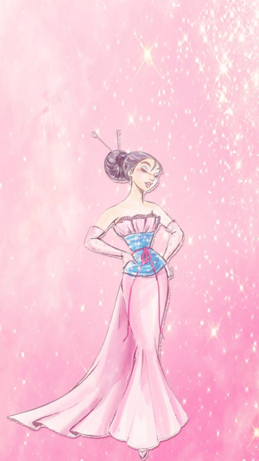 Mulan In Her Iconic Pink Dress Wallpaper