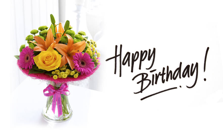 Multi-colored Happy Birthday Flower Bouquet Wallpaper