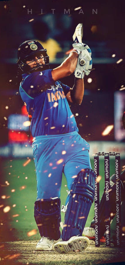 Mumbai Indians' Captain Rohit 'hitman' Sharma In Action Wallpaper