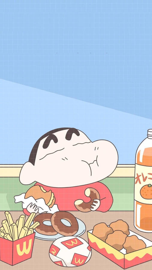 Munching Fast Food Shin Chan Iphone Wallpaper