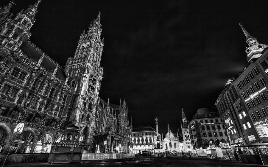 Munich Marienplatz Black And White Wallpaper