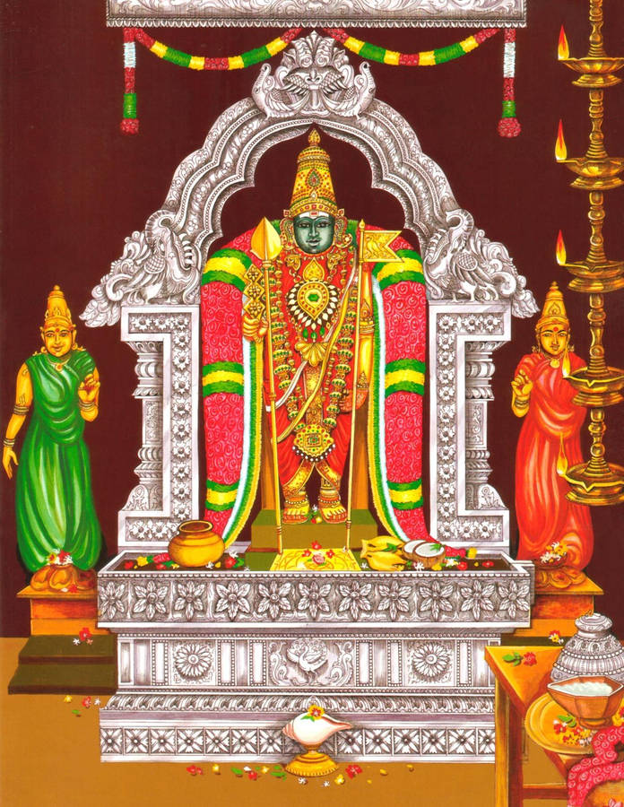 Murugan With Two Deities Wallpaper