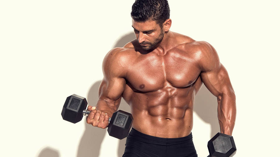 Muscular Man Bicep Curls Wallpaper