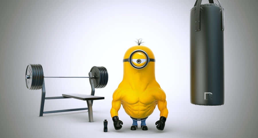 Muscular Minion Workout Scene Wallpaper