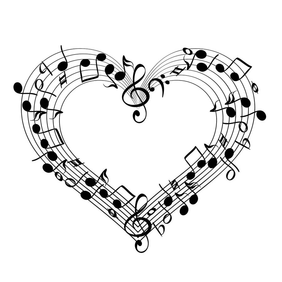 Music Symbols Black Heart Art Wallpaper