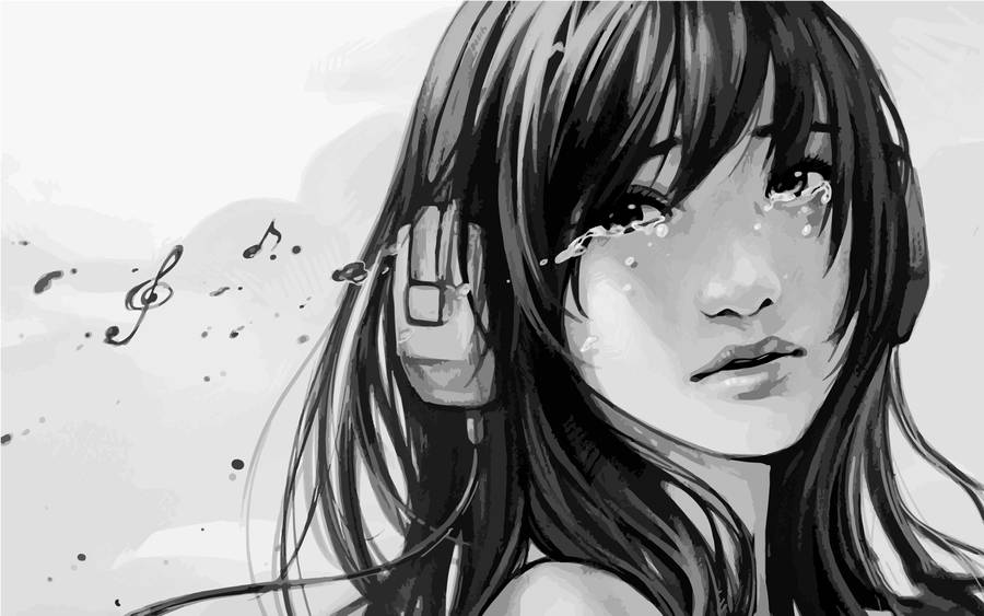 Musical Girl Sad Drawing Wallpaper