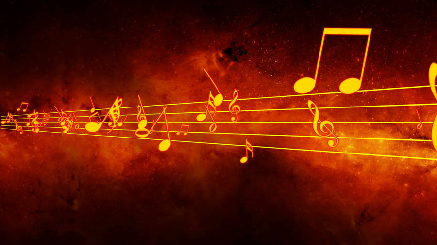 Musical Notes On Red Starry Sky Wallpaper