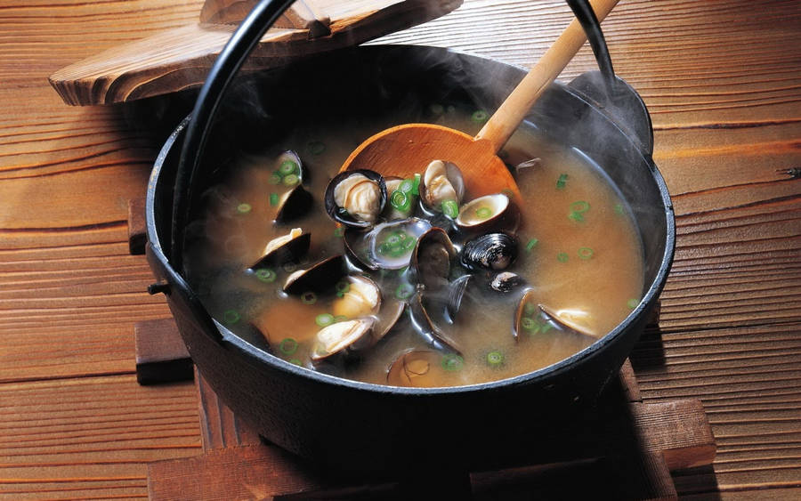 Mussel Miso Soup Dish On Casserole Wallpaper