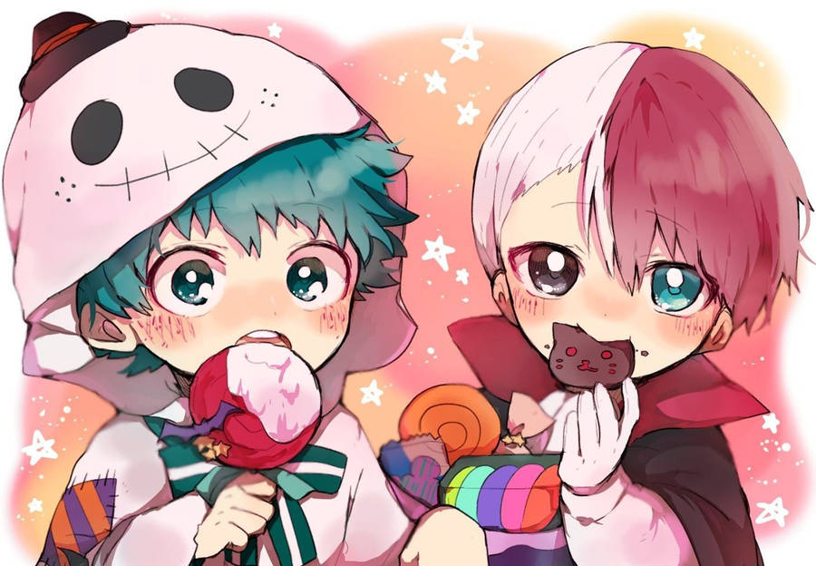 My Hero Academia Todoroki And Deku Halloween Treats Wallpaper