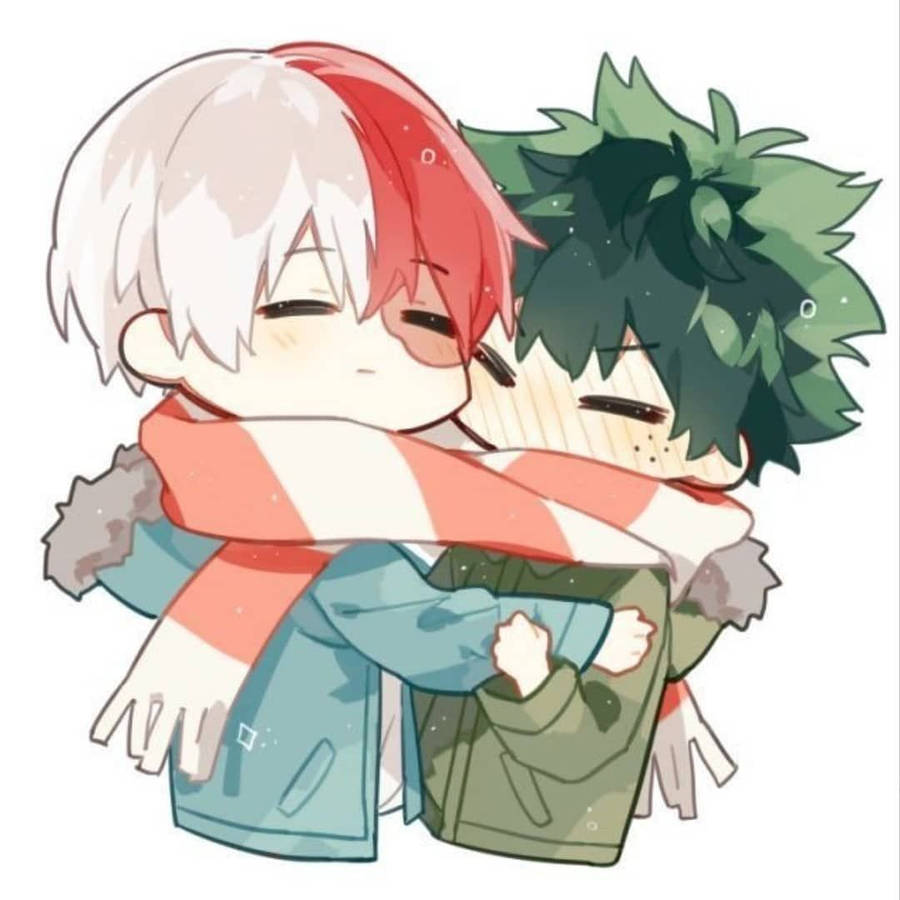 My Hero Academia Todoroki And Deku Sharing Scarf Wallpaper