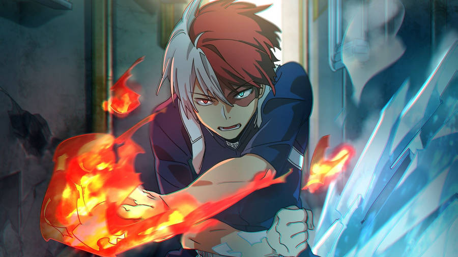 My Hero Academia Todoroki Fire And Ice Powers Wallpaper