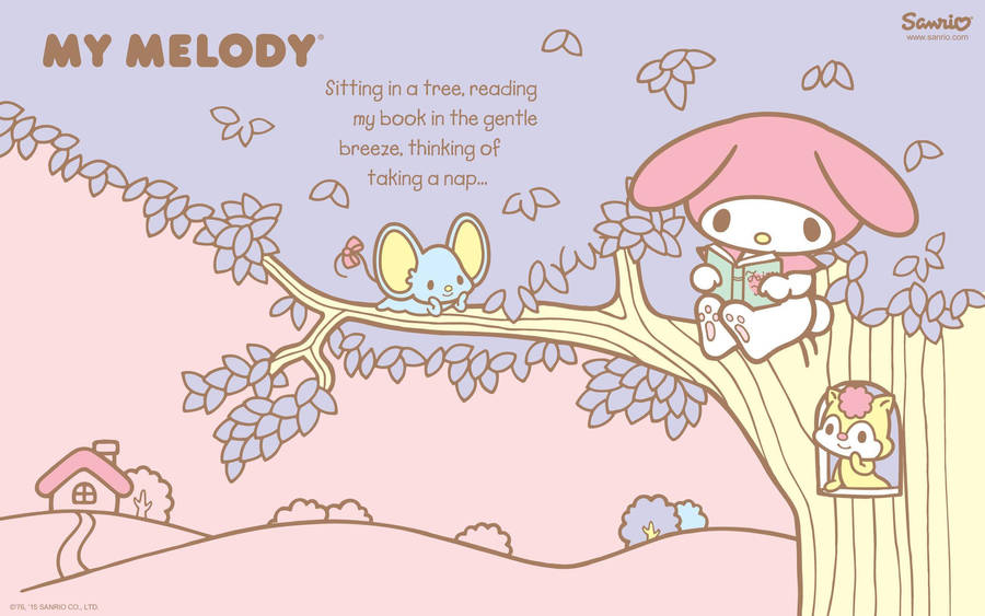 My Melody On Tree Branch Wallpaper