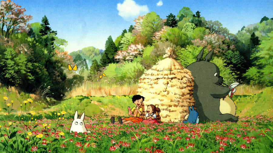 My Neighbor Totoro Characters In A Magical Forest Wallpaper