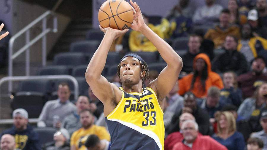 Myles Turner In Action - Free Throw Moment Wallpaper