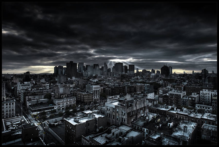 Mysterious Dark City Nightscape Wallpaper