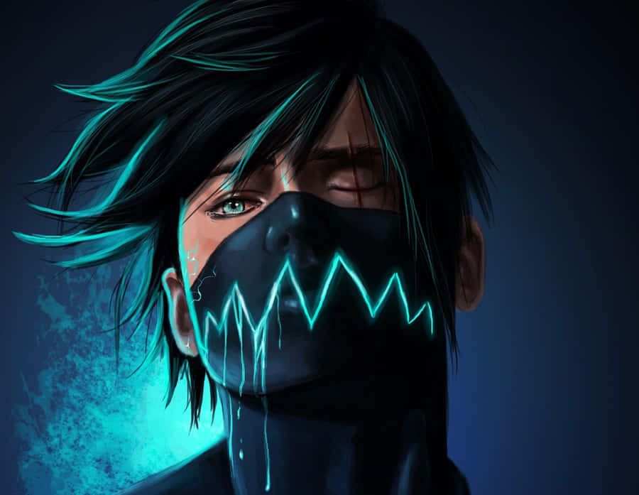 Mysterious Masked Boy In Dark Blue Aura Wallpaper